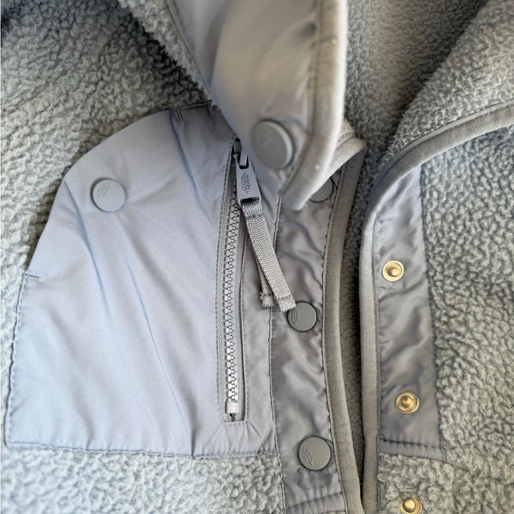 Free People Movement Hit the Slopes Cozy Blue Fleece Jacket in Blue Grey - Picture 2 of 4